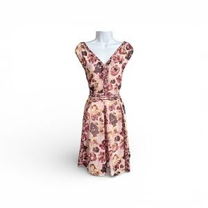 Simply Vera Vera Wang Pink and Cream Floral Midi Dress Women’s Size S